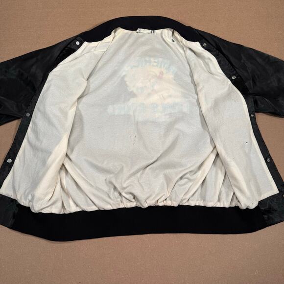 Vintage 1989 American Finals Rodeo Jacket Black Satin Bomber Embroidered Western - Picture 6 of 9